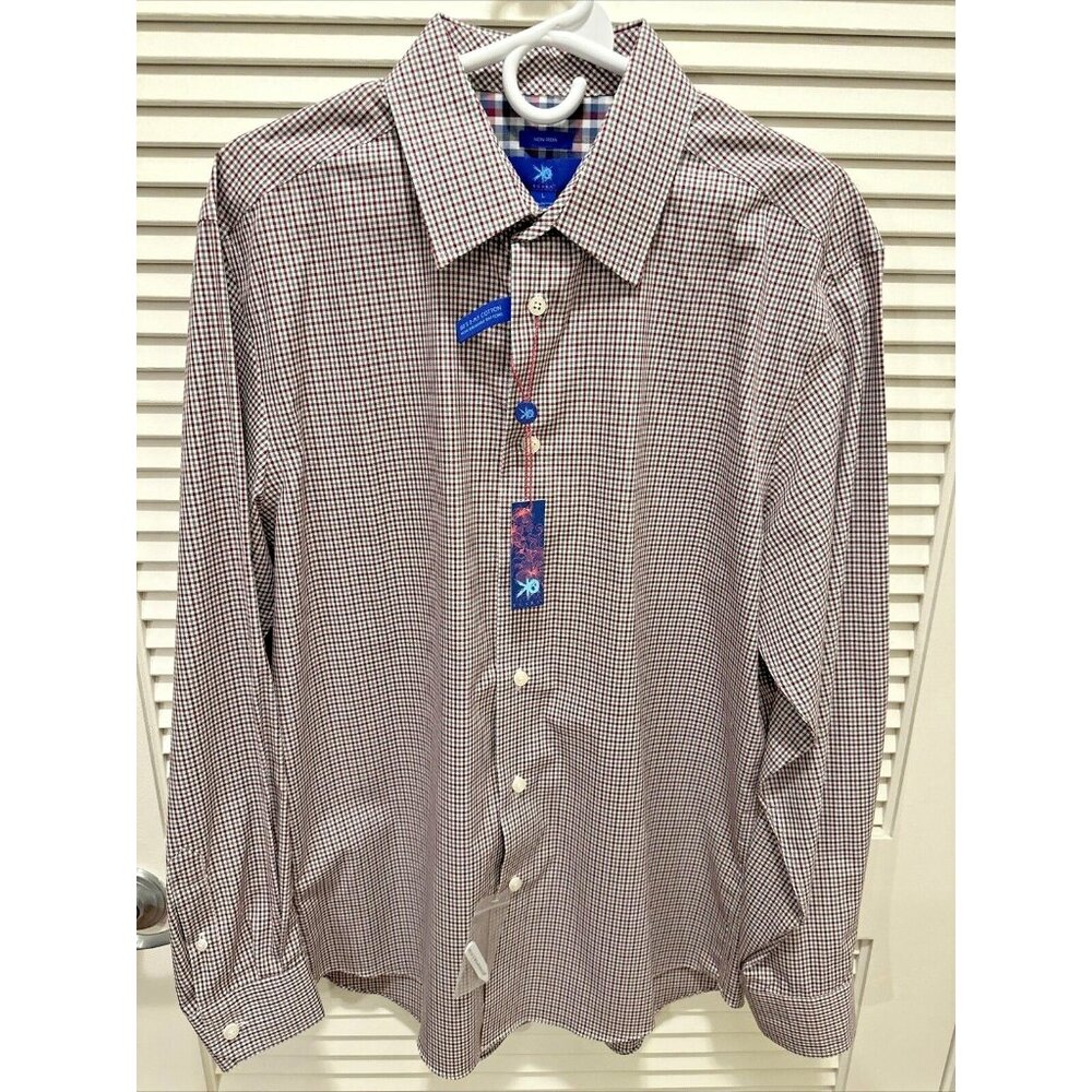 Egara Dress Shirt Mens Size Large Non-Iron 100% Cotton Red Gray White - NWT $100